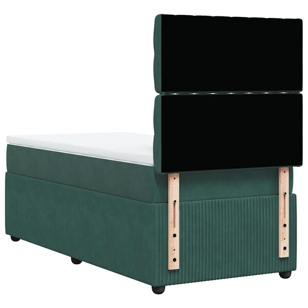vidaXL Κρεβάτι Boxspring με Στρώμα Σκούρο Πράσινο 90x200 εκ. Βελούδινο