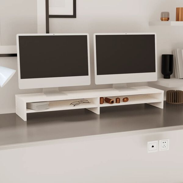 vidaXL Βάση Οθόνης Λευκή 100 x 24 x 13 εκ. από Μασίφ Ξύλο Πεύκου