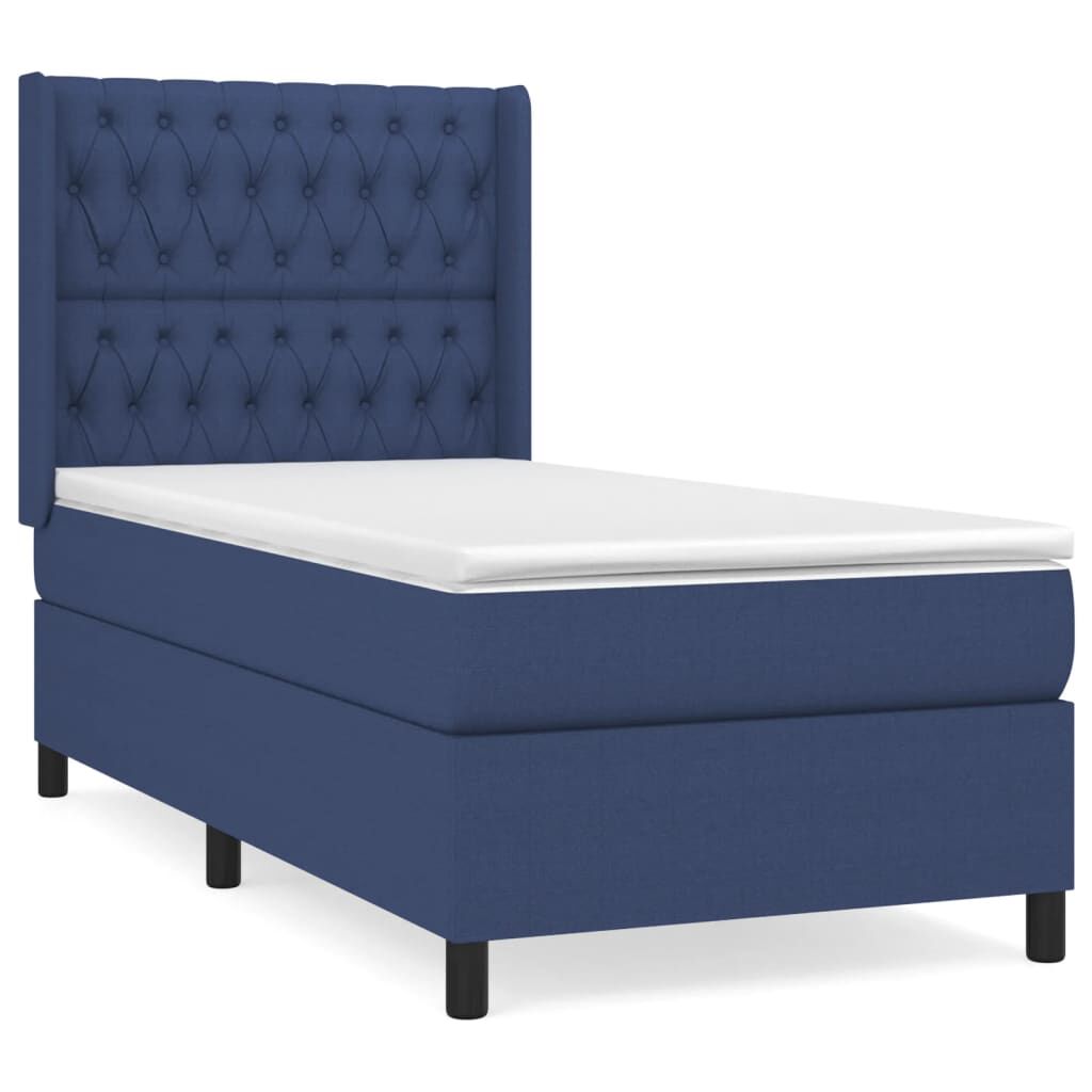 vidaXL Κρεβάτι Boxspring με Στρώμα Μπλε 90x190 εκ.Υφασμάτινο