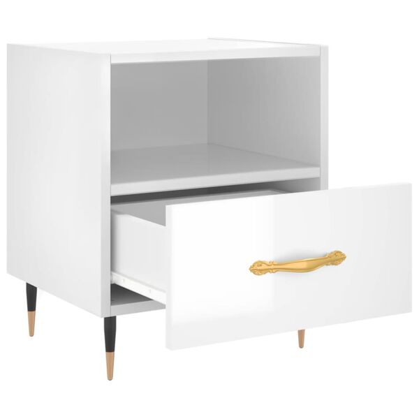 vidaXL Κομοδίνο Γυαλιστερό Λευκό 40 x 35 x 47,5 εκ. Επεξεργασμένο Ξύλο