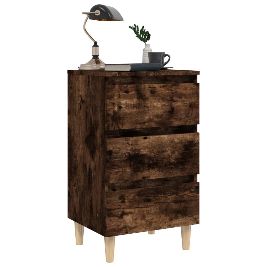 vidaXL Κομοδίνα 2 τεμ. Καπνιστή Δρυς 40x35x69 εκ. Μασίφ Ξύλινα Πόδια
