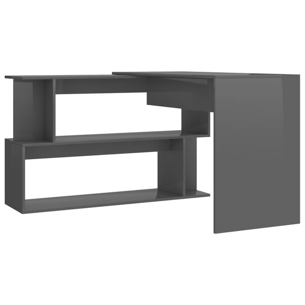 vidaXL Γραφείο Γωνιακό Γυαλιστερό Γκρι 200x50x76 εκ. από Μοριοσανίδα