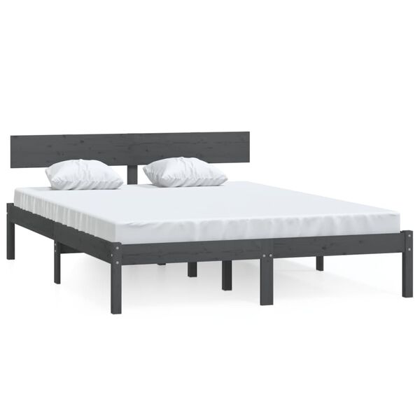 vidaXL Πλαίσιο Κρεβατιού Γκρι 120x190 εκ. Μασίφ Ξύλο Small Double