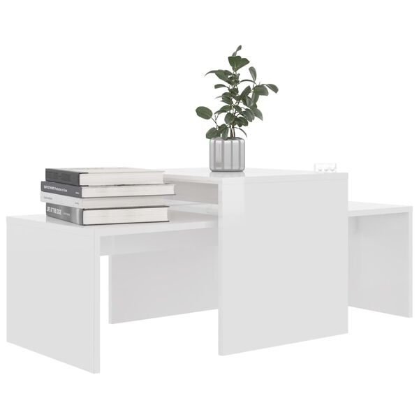 vidaXL Σετ Τραπεζάκια Σαλονιού Γυαλ. Λευκό 100x48x40 εκ. Επεξ. Ξύλο