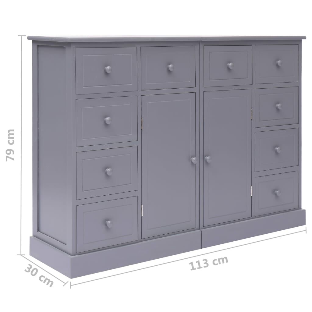 vidaXL Ντουλάπι με 10 Συρτάρια Γκρι 113 x 30 x 79 εκ. από Ξύλο