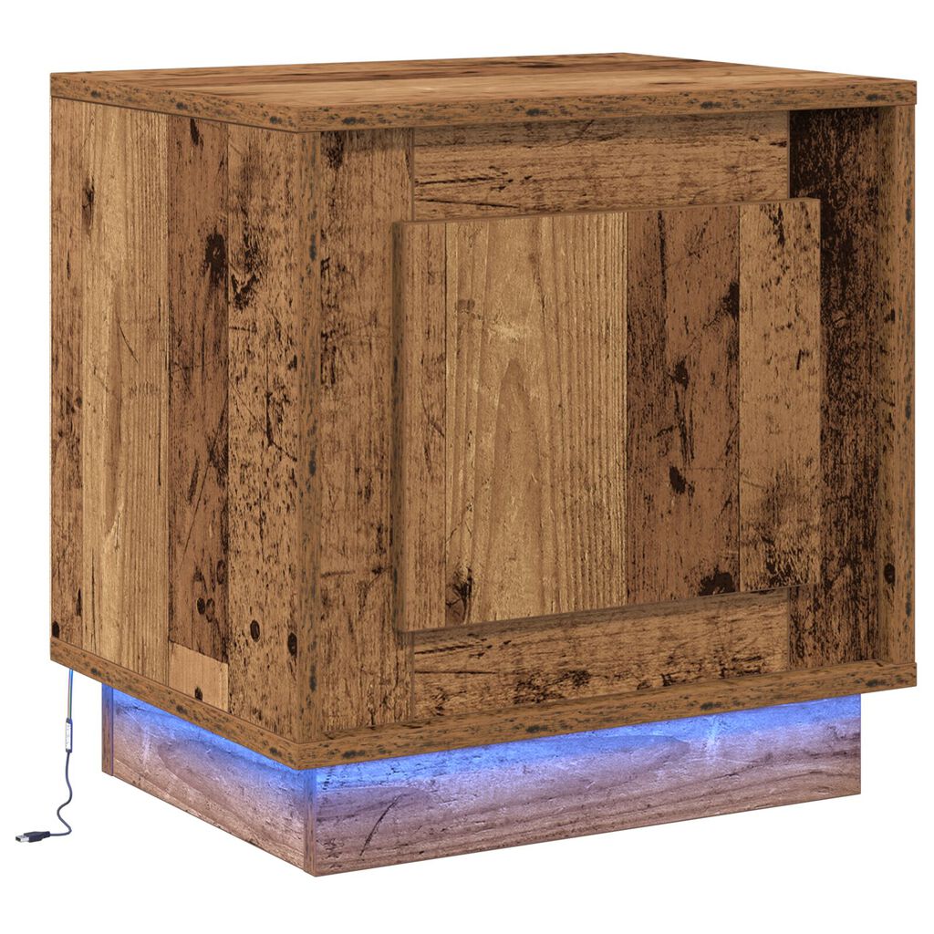 vidaXL κομοδίνο με LED φώτα παλαιού ξύλου 44x34,5x45 εκ.