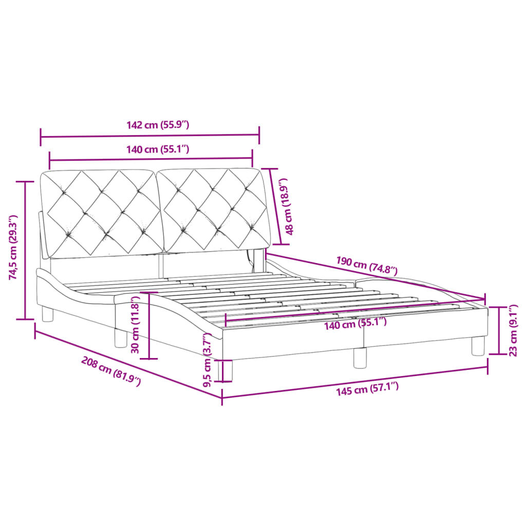 vidaXL Πλαίσιο Κρεβατιού με LED Σκούρο Πράσινο 140x190 εκ. Βελούδινο