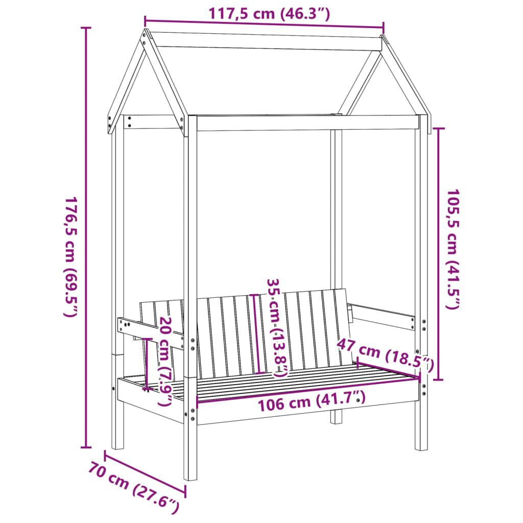 vidaXL Παγκάκι με Οροφή Καφέ 117,5x70x176,5 εκ. από Μασίφ Ξύλο Πεύκου