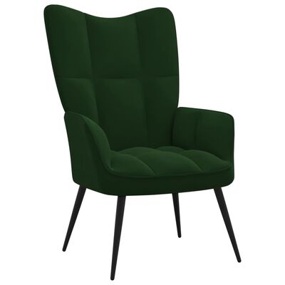 vidaXL Πολυθρόνα Relax Σκούρο Πράσινο Βελούδινη με Σκαμπό