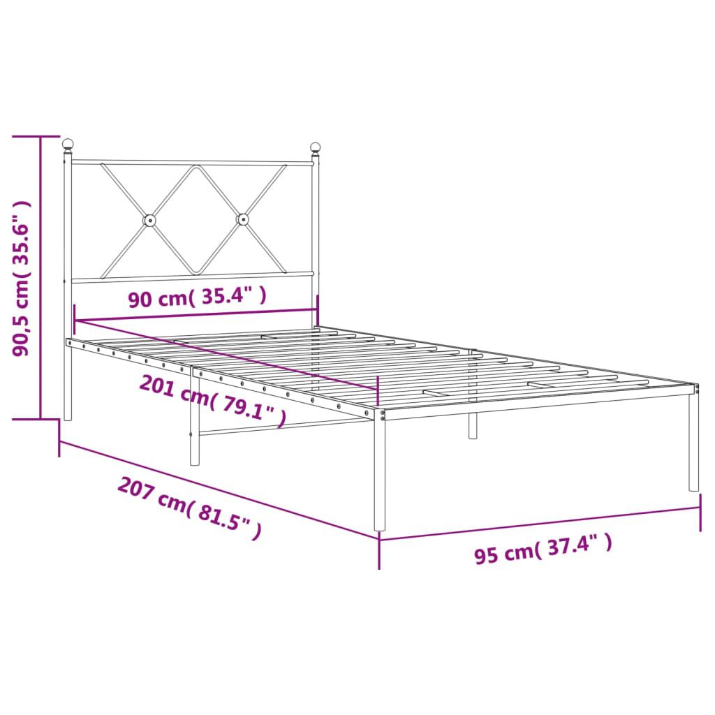 vidaXL Πλαίσιο Κρεβατιού με Κεφαλάρι Μαύρο 90 x 200 εκ. Μεταλλικό