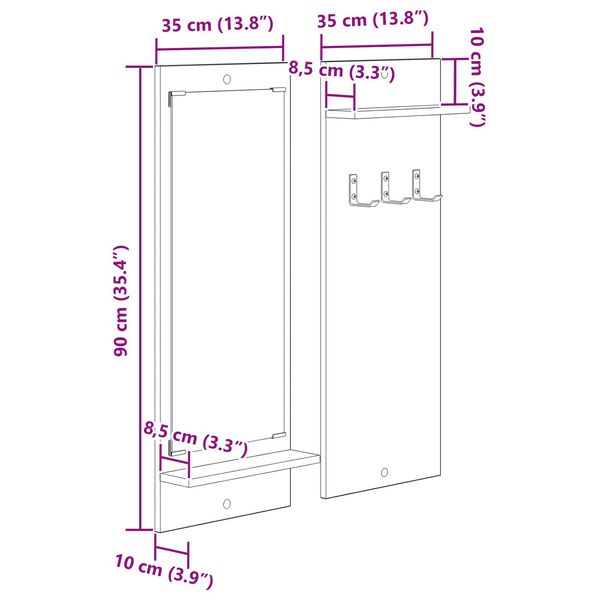 vidaXL Τοίχου Κρεμάστρα Λευκό 70 x 10 x 90 εκ. Επεξεργασμένο ξύλο