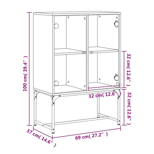 vidaXL Βοηθητικό Ντουλάπι Γκρι Σκυροδ. 69x37x100 εκ. Γυάλινες Πόρτες
