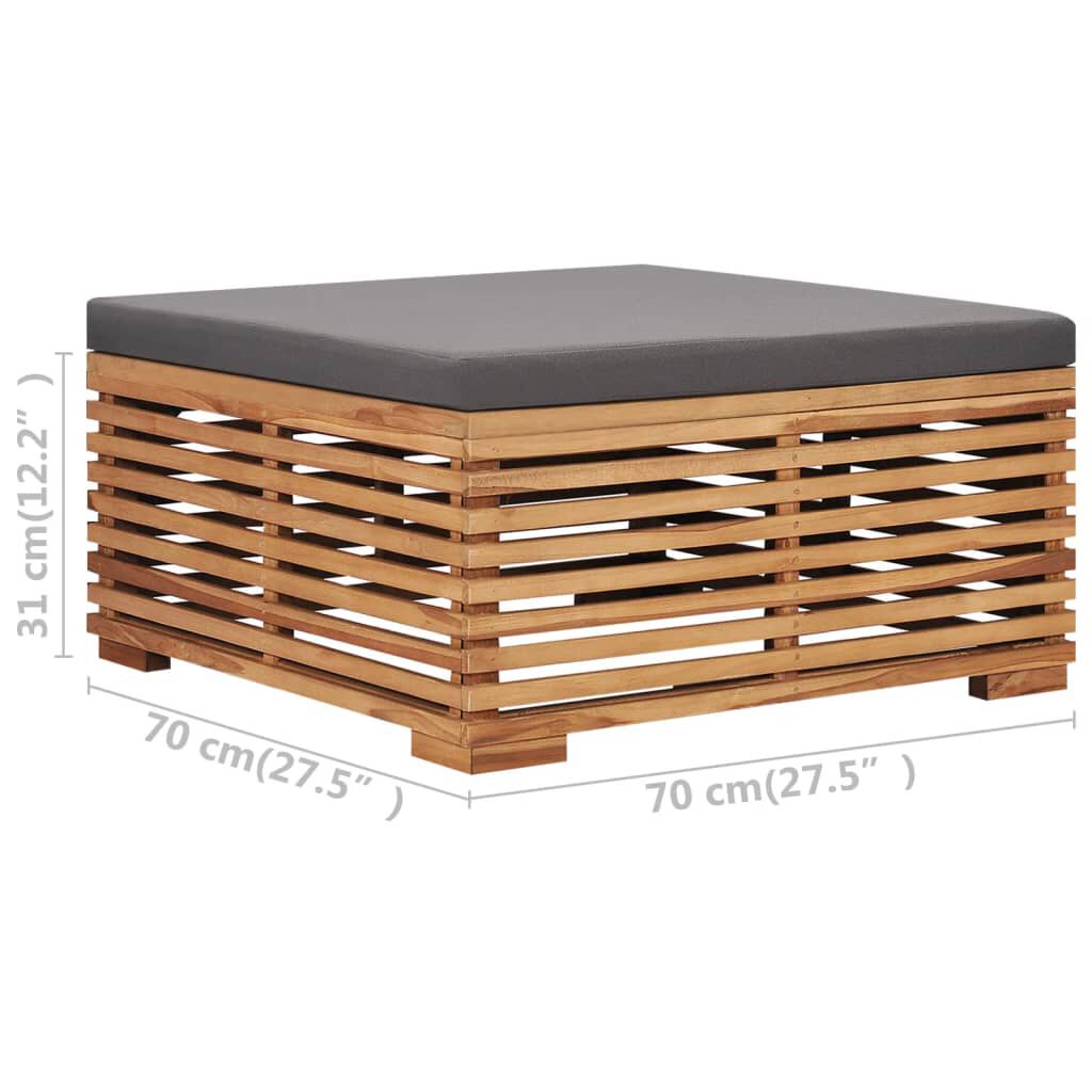 vidaXL Σετ Τραπέζι Κήπου & Υποπόδιο Μασίφ Ξύλο Teak με Γκρι Μαξιλάρι