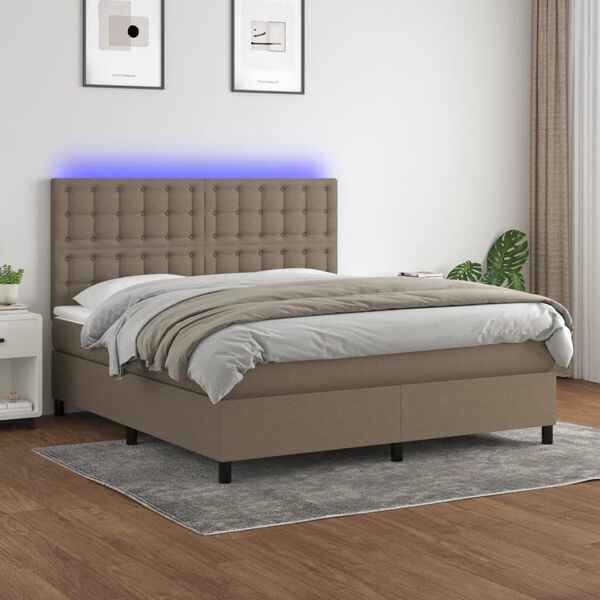 vidaXL &Kappa;&rho;&epsilon;&beta;ά&tau;&iota; Boxspring &mu;&epsilon; &Sigma;&tau;&rho;ώ&mu;&alpha; & LED Taupe 160x200 &epsilon;&kappa;. &Upsilon;&phi;&alpha;&sigma;&mu;ά&tau;&iota;&nu;&omicron;