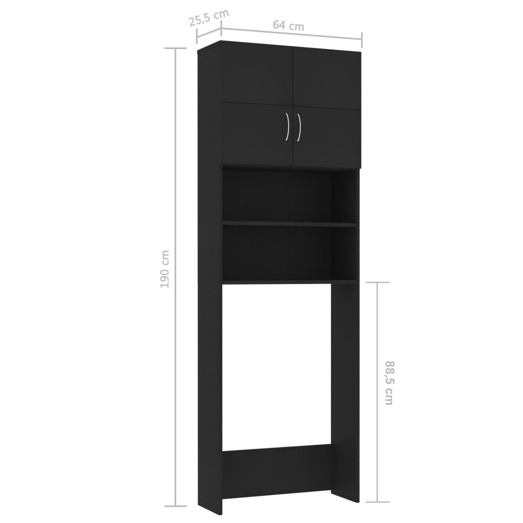 vidaXL Ντουλάπι Πλυντηρίου Μαύρο 64 x 25,5 x 190 εκ. από Επεξ. Ξύλο