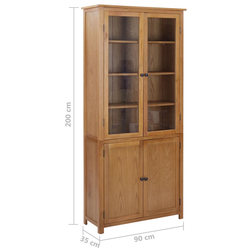 vidaXL Βιβλιοθήκη με 4 Πόρτες 90x35x200 εκ. Μασίφ Ξύλο Δρυός και Γυαλί