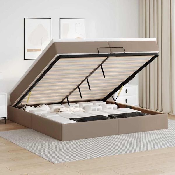 vidaXL Οθωμανικό κρεβάτι με στρώματα Cappucino 200x200cm Faux Leather
