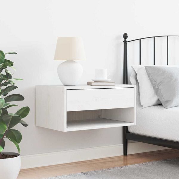 vidaXL Κομοδίνο με συρτάρι Λευκό 50 x 32.5 x 24 εκ Μασίφ ξύλο πεύκου