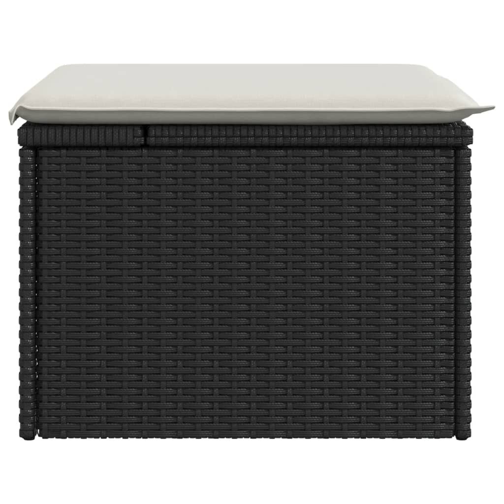 vidaXL Υποπόδιο Κήπου Μαύρο 55x55x37 εκ. Συνθετικό Ρατάν με Μαξιλάρι