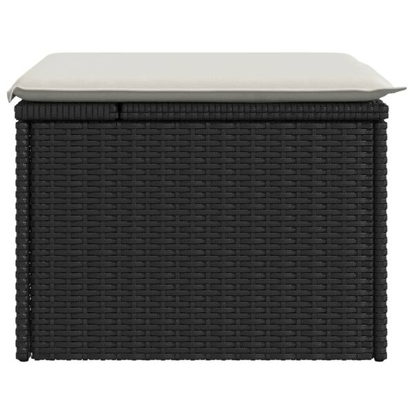 vidaXL Υποπόδιο Κήπου Μαύρο 55x55x37 εκ. Συνθετικό Ρατάν με Μαξιλάρι