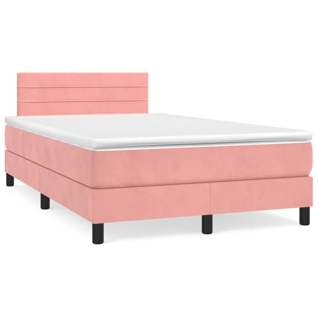 vidaXL Κρεβάτι Boxspring με Στρώμα Ροζ 120x200 εκ. Βελούδινο