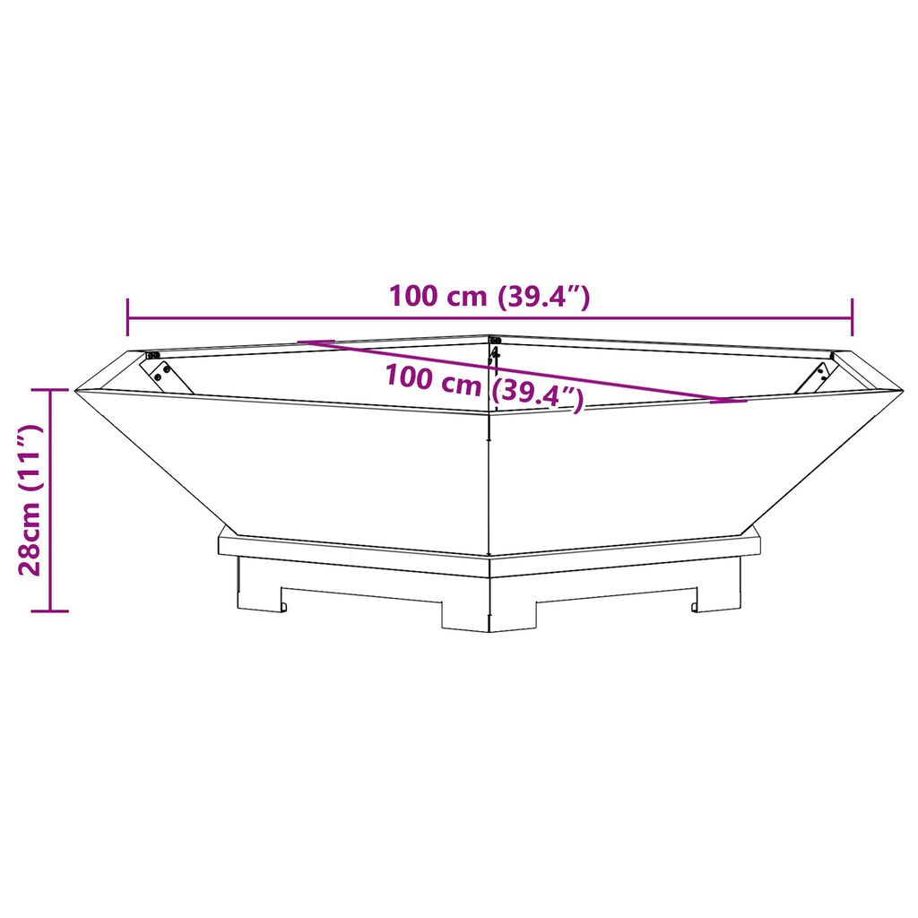 vidaXL Φωτιά Πυρκαγιάς Εξαγωνική Μαύρη 100x100x28 εκ Ατσάλι