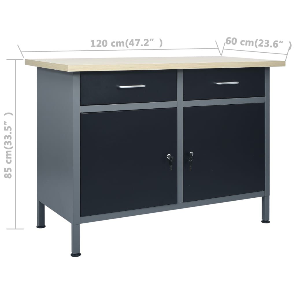 vidaXL Πάγκος Εργασίας Μαύρος 120 x 60 x 85 εκ. Ατσάλινος