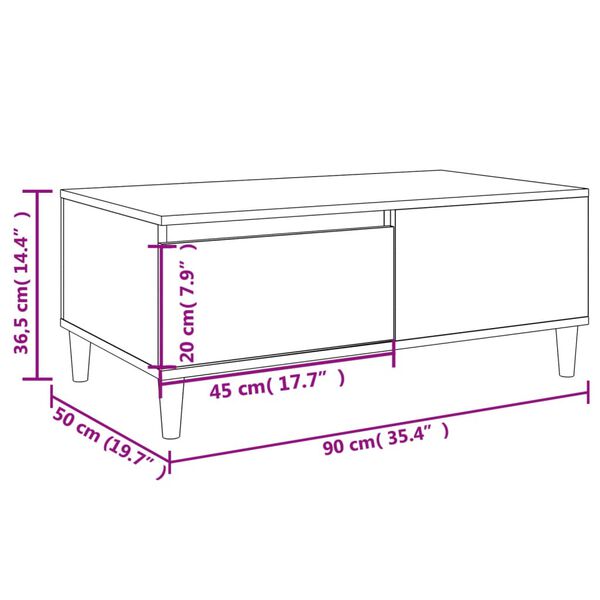 vidaXL Τραπεζάκι Σαλονιού Καπνιστή Δρυς 90x50x36,5 εκ. Επεξεργ. Ξύλο