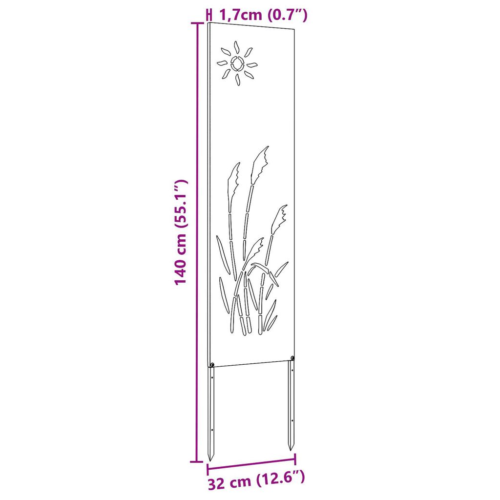vidaXL Διακοσμητική Πλάκα Κήπου Σκ rusty 32 x 140 εκ