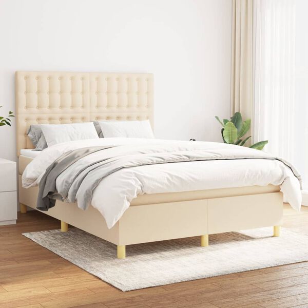 vidaXL &Kappa;&rho;&epsilon;&beta;ά&tau;&iota; Boxspring &mu;&epsilon; &Sigma;&tau;&rho;ώ&mu;&alpha; &Kappa;&rho;&epsilon;&mu; 140x190 &epsilon;&kappa;. &Upsilon;&phi;&alpha;&sigma;&mu;ά&tau;&iota;&nu;&omicron;