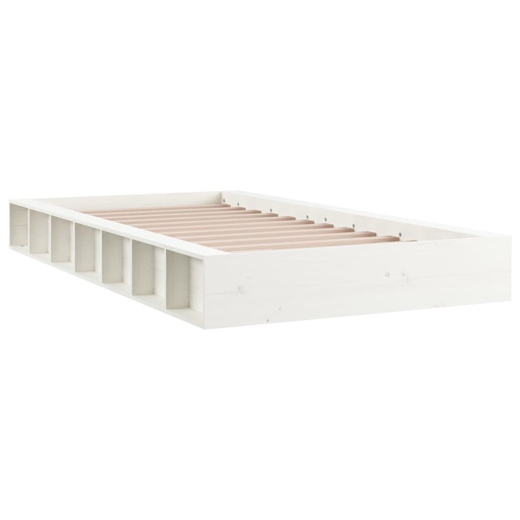 vidaXL Πλαίσιο Κρεβατιού Λευκό 75x190 εκ. Μασίφ Ξύλο Small Single