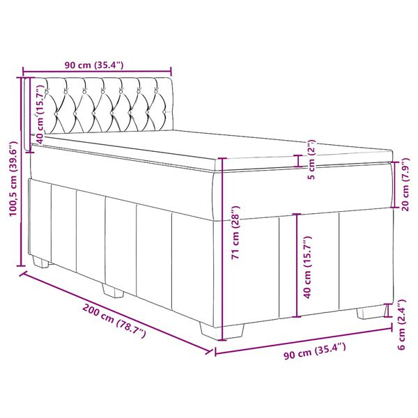 vidaXL Κρεβάτι Boxspring με Στρώμα Σκούρο Καφέ 90x200 εκ. Υφασμάτινο