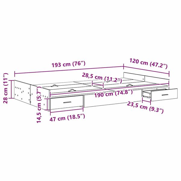 vidaXL Κρεβάτι με αποθηκευτικό χώρο Sonoma Δρυς 120 x 190 cm