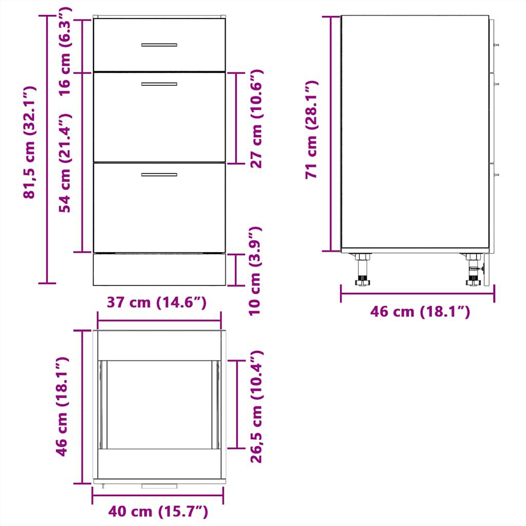 vidaXL Κάτω ντουλάπι Lyon καφέ δρυς 40x46x81,5 cm Κατασκευασμένο ξύλο