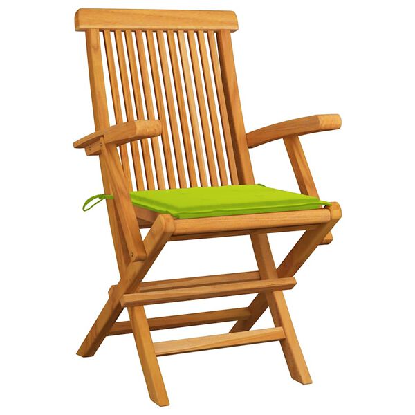 vidaXL Καρέκλες Κήπου 8 τεμ. Μασίφ Ξύλο Teak με Φωτ. Πράσινα Μαξιλάρια