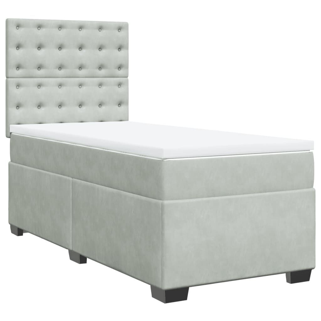 vidaXL Κρεβάτι Boxspring με Στρώμα Ανοιχτό Γκρι 100x200 εκ. Βελούδινο