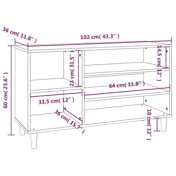 vidaXL Παπουτσοθήκη Γκρι Sonoma 102x36x60 εκ. από Επεξεργασμένο Ξύλο
