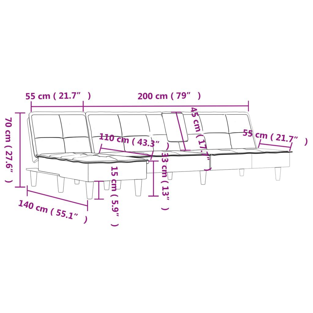 vidaXL Καναπές Κρεβάτι Γωνιακός Αν. Γκρι 255 x 140 x 70 εκ. Βελούδινος