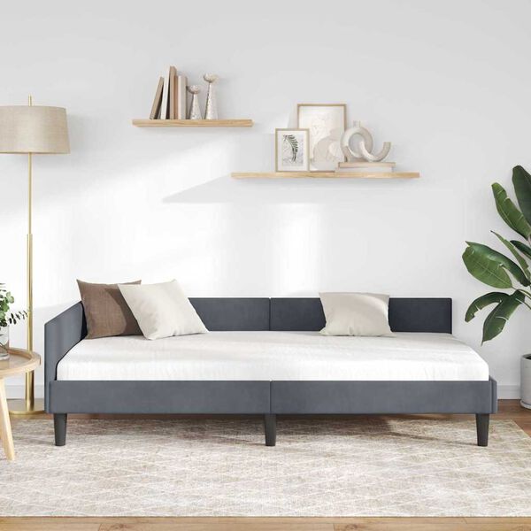 vidaXL Πλαϊνό Κρεβάτι με κεφαλάρι Σκούρο γκρι 90 x 190 cm