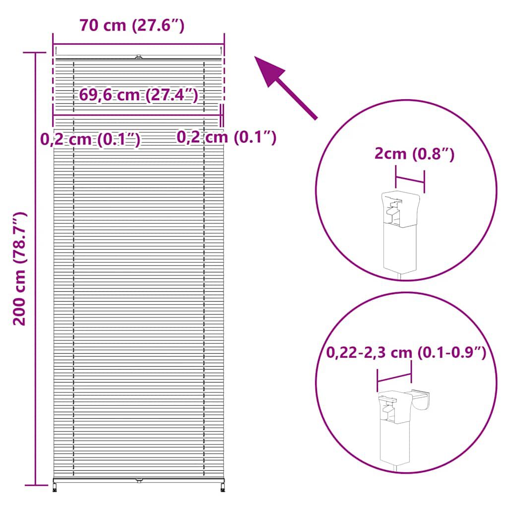 Πλισέ στόρι σκίασης 70x200cm Λευκό