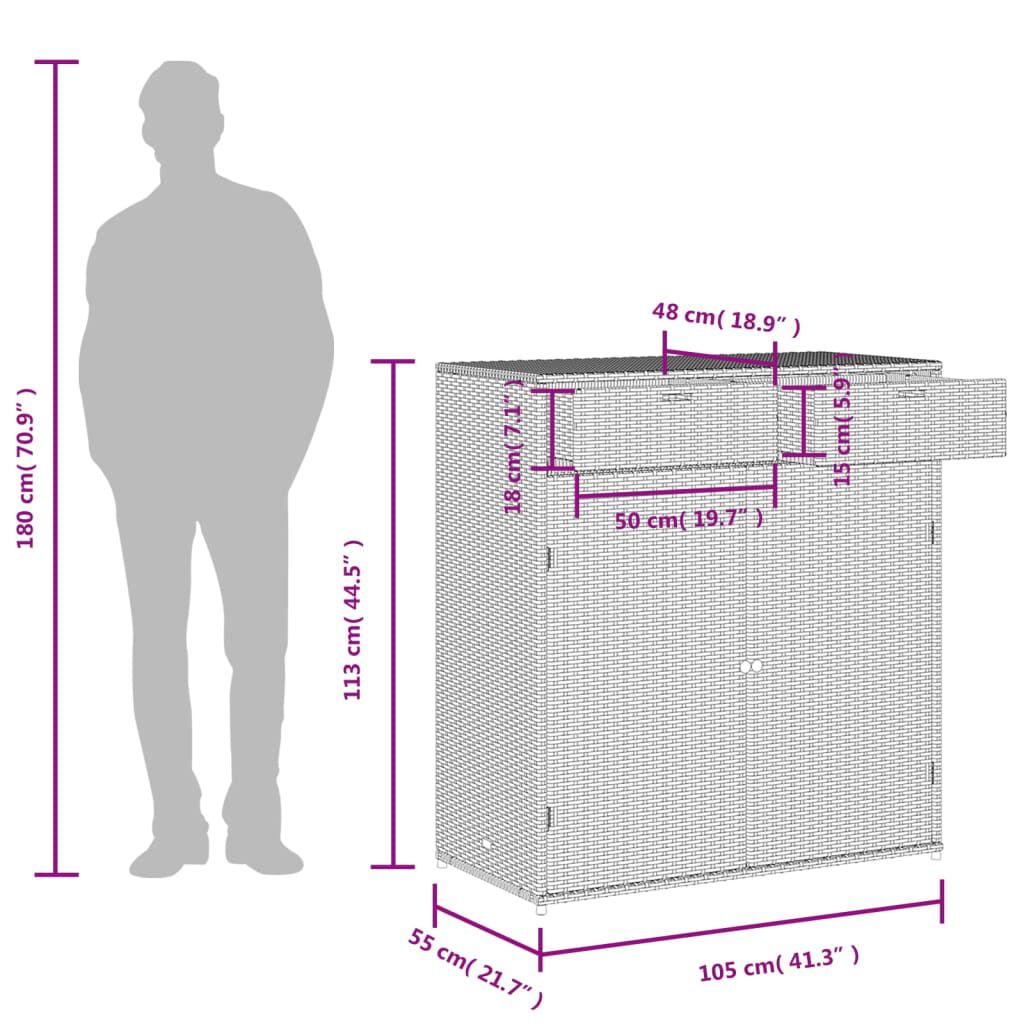 vidaXL Ντουλάπι Αποθήκευσης Κήπου Μαύρο 105x55x113 εκ. από Συνθ. Ρατάν