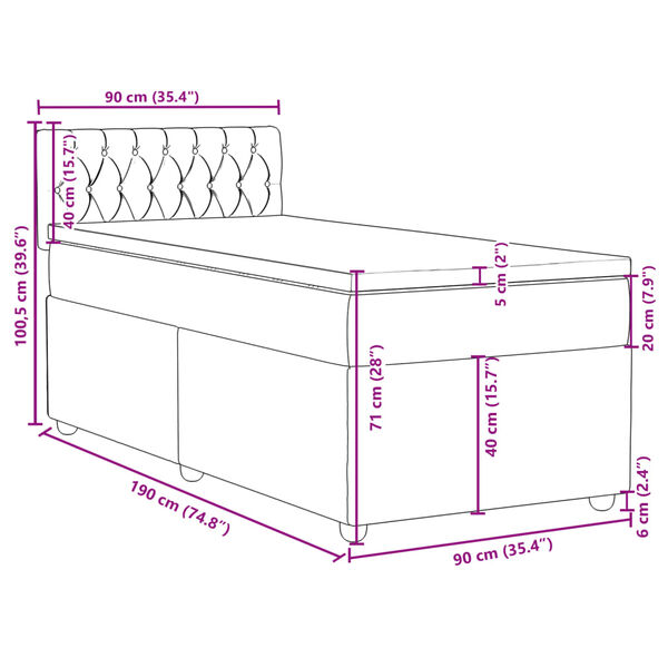 vidaXL Κρεβάτι Boxspring με Στρώμα Μαύρο Single Υφασμάτινα