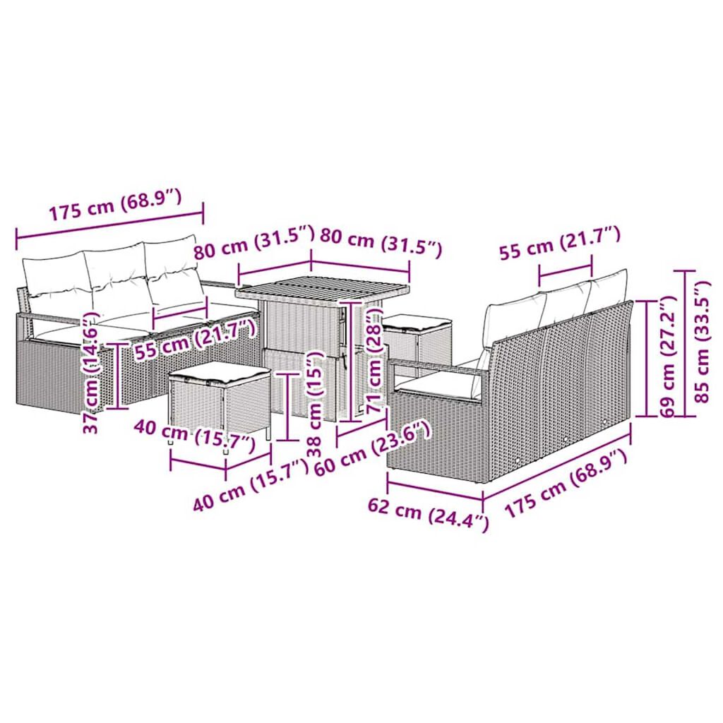 vidaXL Σετ Καναπέ Κήπου με αποθήκευση 9 pcs Μπεζ Πολυ ράταν