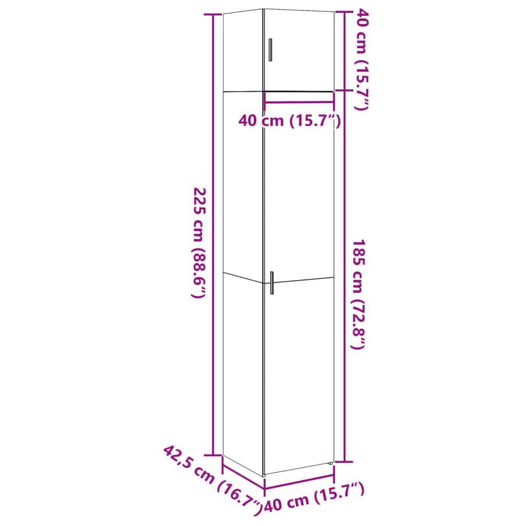 vidaXL Ντουλάπι Αποθήκευσης Στενό Δρυς 40x42,5x225 εκ. Επεξεργ. Ξύλο