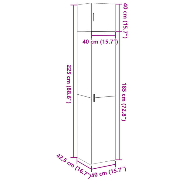 vidaXL Ντουλάπι Αποθήκευσης Στενό Δρυς 40x42,5x225 εκ. Επεξεργ. Ξύλο
