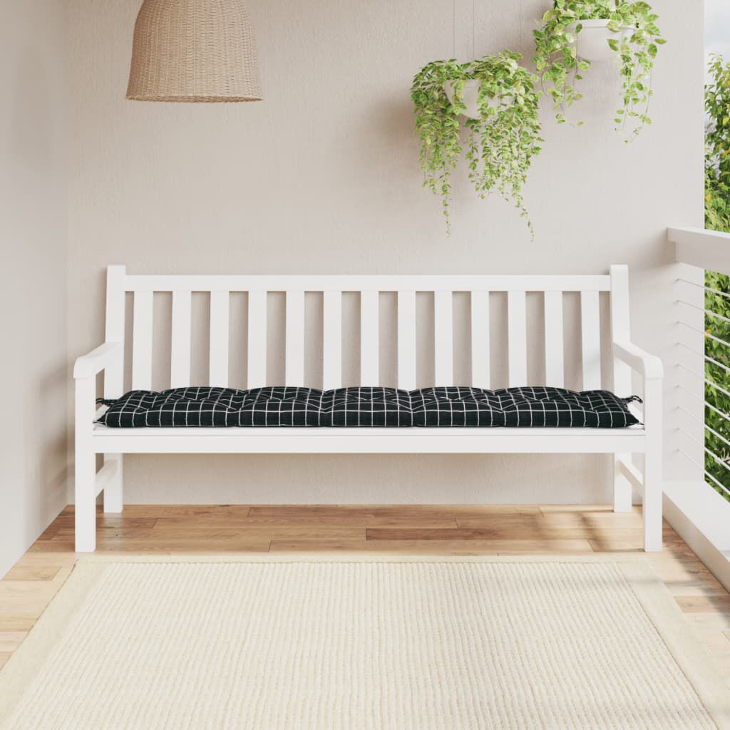 vidaXL Μαξιλάρι Πάγκου Κήπου Μαύρο Καρό 180x50x7 εκ. Ύφασμα Oxford