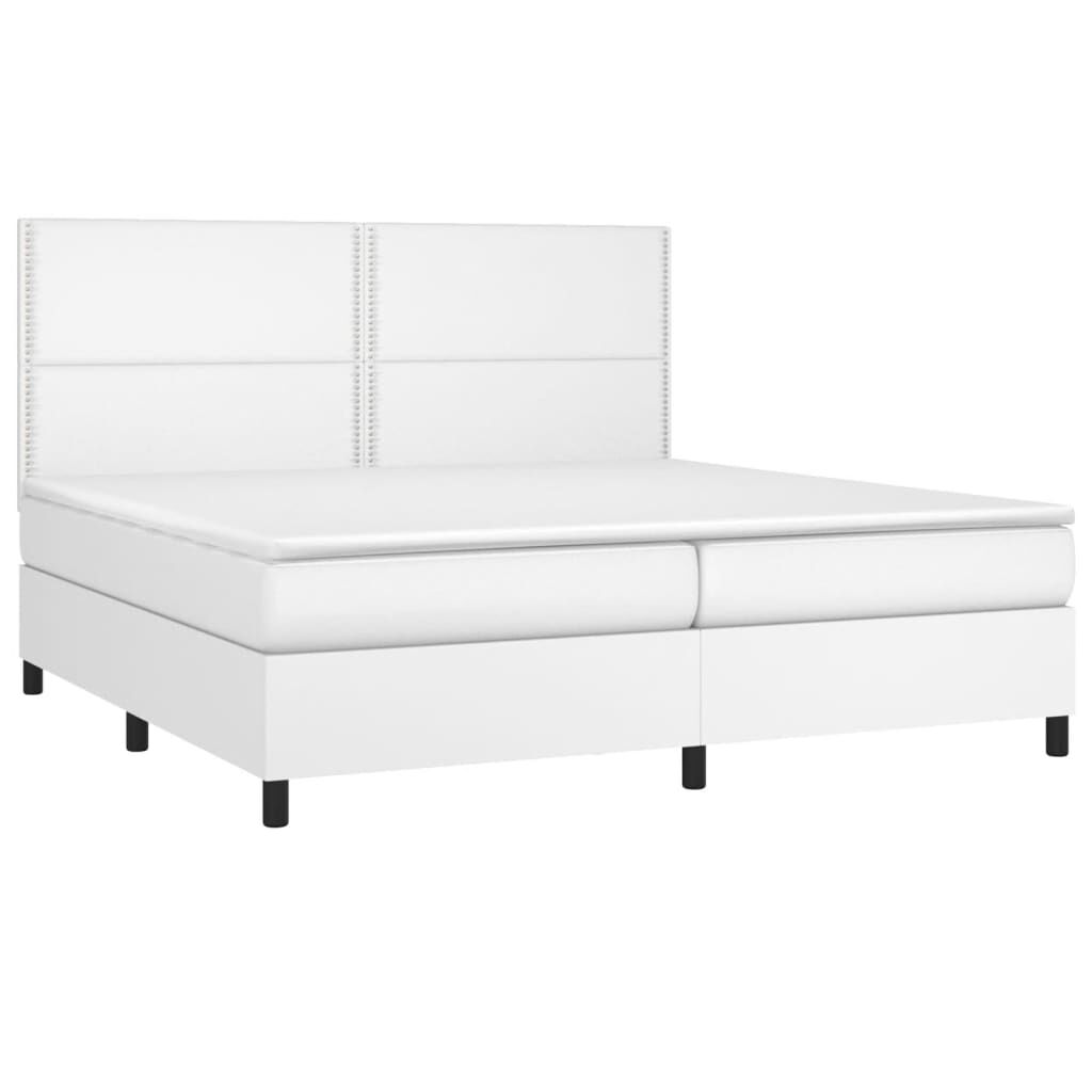 vidaXL Κρεβάτι Boxspring με Στρώμα & LED Λευκό 200x200 εκ. Συνθ. Δέρμα