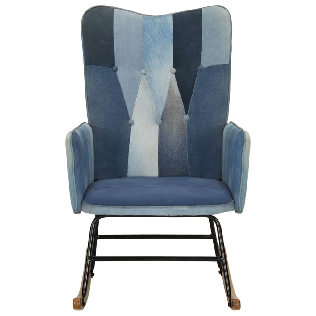 vidaXL Πολυθρόνα Κουνιστή Μπλε Denim Patchwork Καραβόπανο