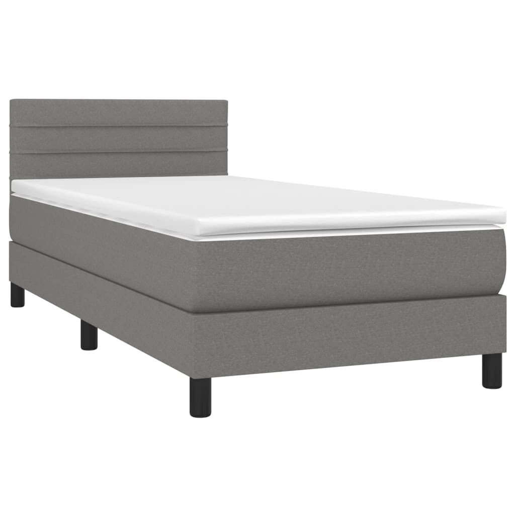 vidaXL Κρεβάτι Boxspring με Στρώμα & LED Σκ.Γκρι 90x200 εκ. Υφασμάτινο