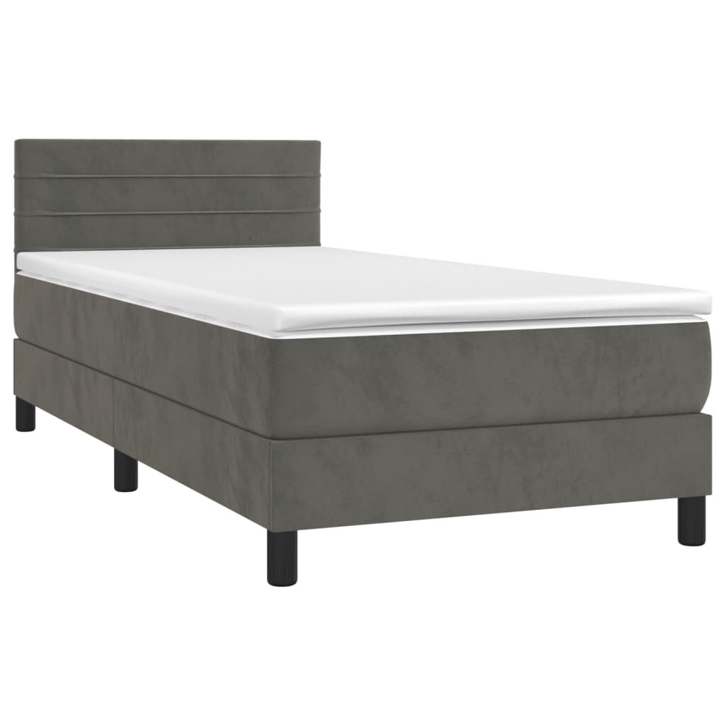 vidaXL Κρεβάτι Boxspring με Στρώμα & LED Σκ. Γκρι 90x200 εκ. Βελούδινο